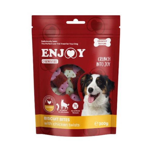 Recompense pentru caini Enjoy Carnivore Biscuit Bites cu pui 300 gr