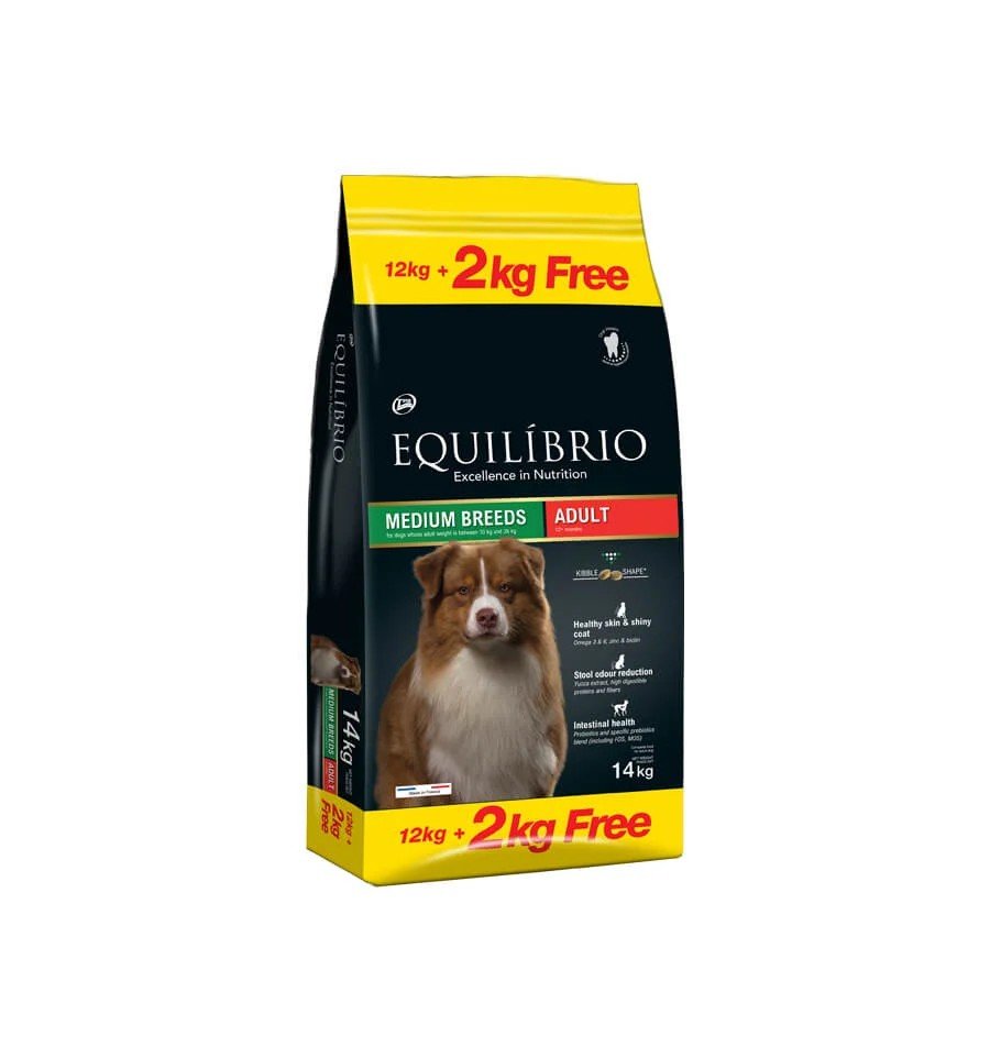 Equilibrio, hrana uscata pentru caini adulti de talie medie, 12 kg plus 2 kg gratis