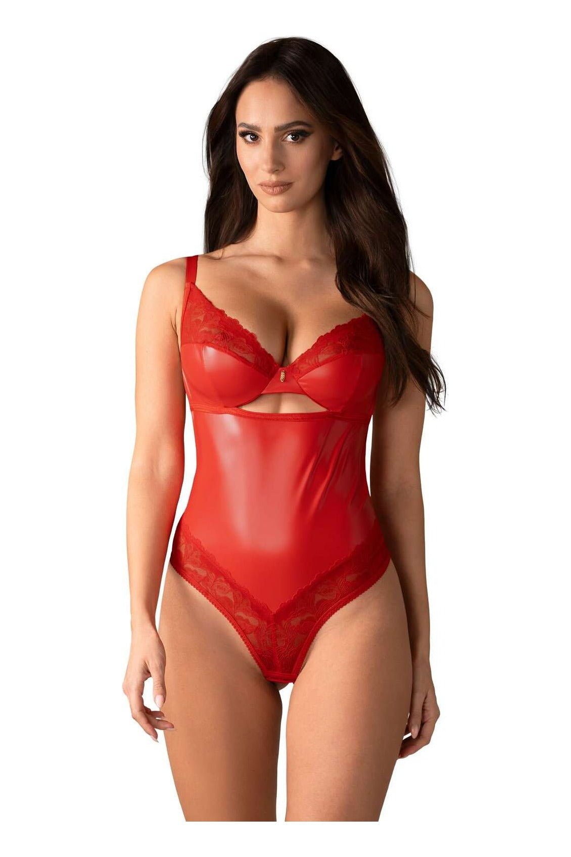 Body Aliosa - lenjerie erotică din vinil și dantelă cu decupaje sexy, roșu
