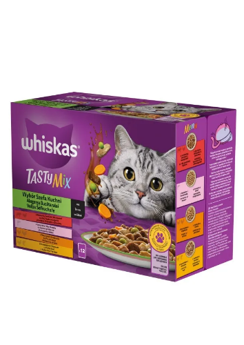 Whiskas Plic Tasty Mix Vita&Somon/Pui&Curcan/Pui&Cod/Somon & Morcov 12x85 G