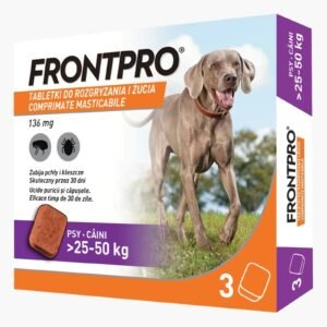 Antiparazitar caini impotriva puricilor si a capuselor, sub forma de comprimat, FrontPro XL 136 mg, pentru caini intre 25-50 kg, 1 comprimat