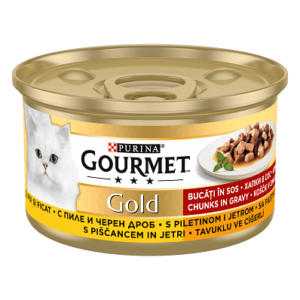 Purina Gourmet Gold, pui si ficat, hrana umeda pentru pisici, 85 g