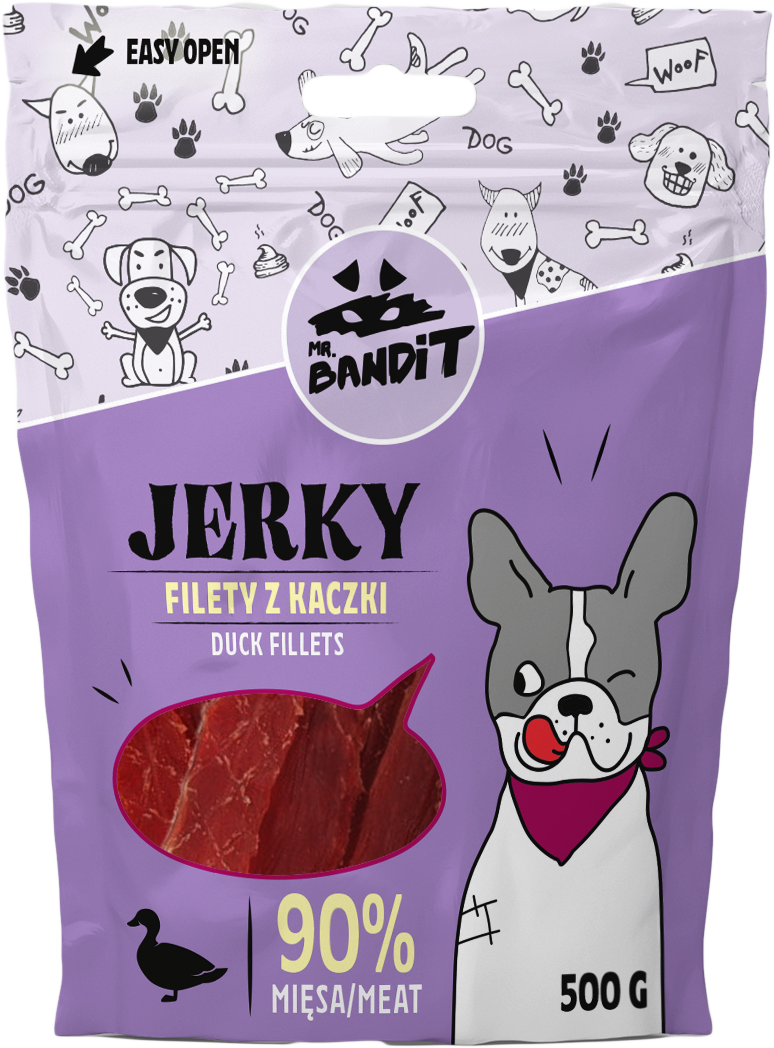 Recompense pentru caini Mr. Bandit JERKY, rata, 80g