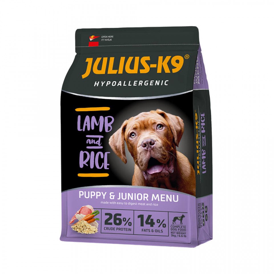 Julius K9 Puppy - Hrana uscata premium, hipoalergenica - Miel si Orez - 12kg