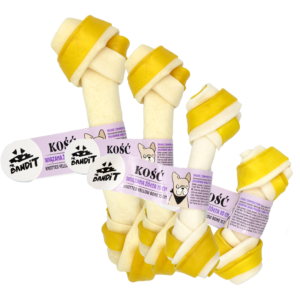 Recompense pentru caini Mr. Bandit Knotted Bone, os innodat galben de 10 cm
