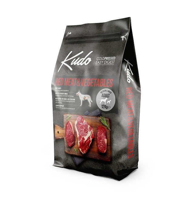 Kudo Adult Mediu-Maxi: Hrana uscata presata la rece, carne rosie, si legume,12kg