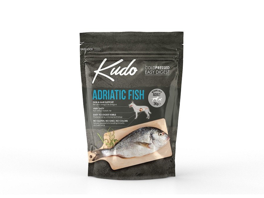 Kudo Adult Mediu-Maxi - Hrana uscata, presata la rece - Peste - 3kg