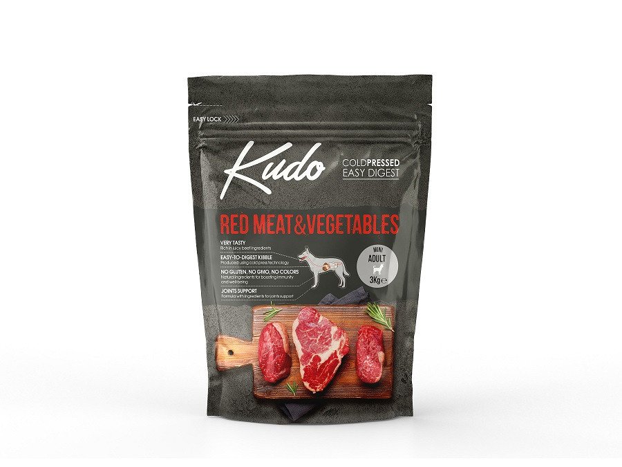 Kudo Adult Mini - Hrana uscata, presata la rece - Carne rosie si Legume - 3kg