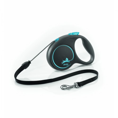 Lesa retractabila, albastra, lungime 5 m, pentru caini cu greutate de pana la 20 kg, cu maner ergonomic si carlig de prindere cromat
