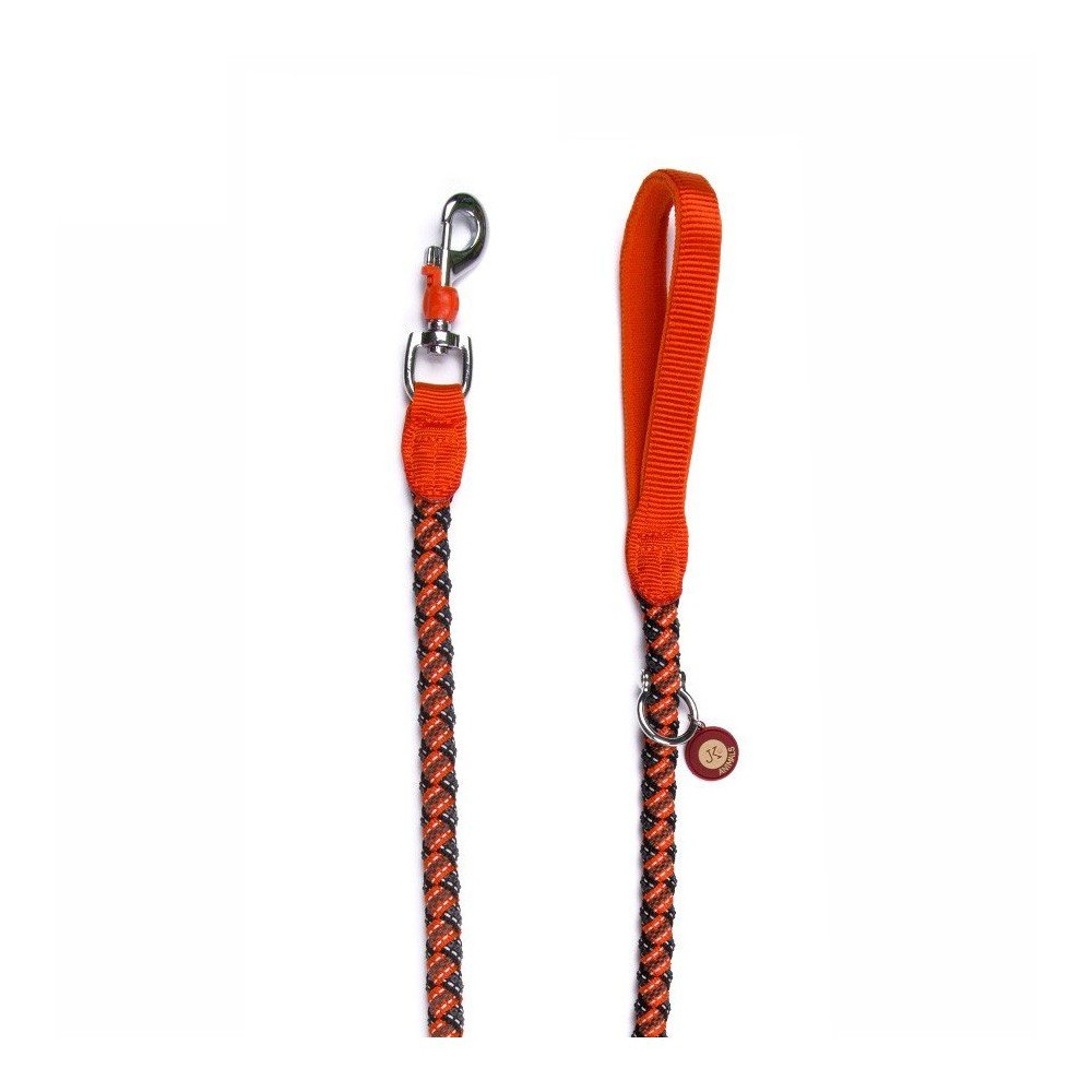 Lesa confort cordelina, portocalie, cu maner ergonomic si blocaj la carabina, lungime 120 cm, pentru caini cu greutate de pana la 15 kg