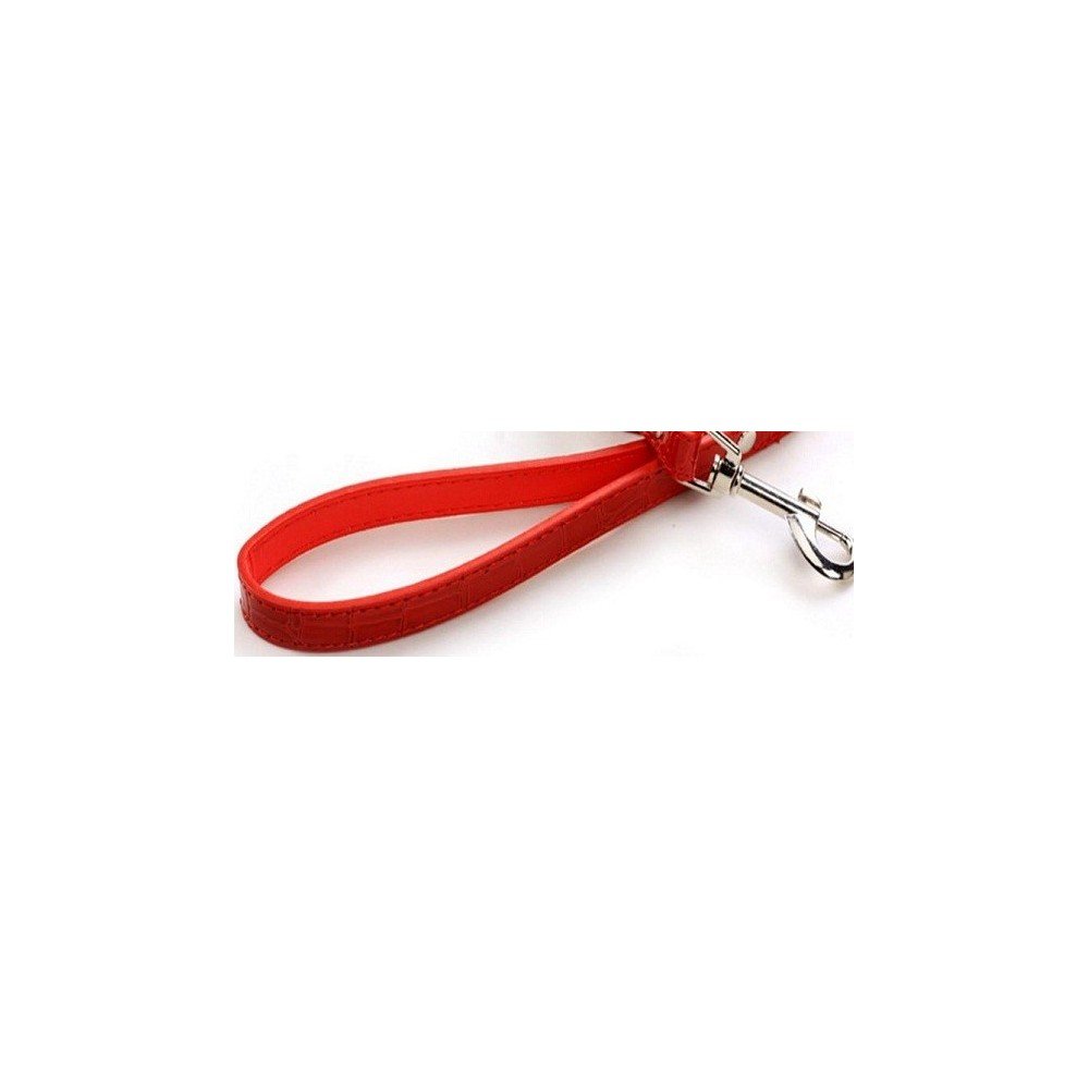 Lesa din piele, rosie, rezistenta, lungime 50 cm x latime 2 cm, pentru caini de talie mare