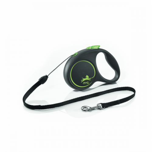 Lesa retractabila, verde, cu snur, lungime 5 m, pentru caini cu greutate de pana la 12 kg