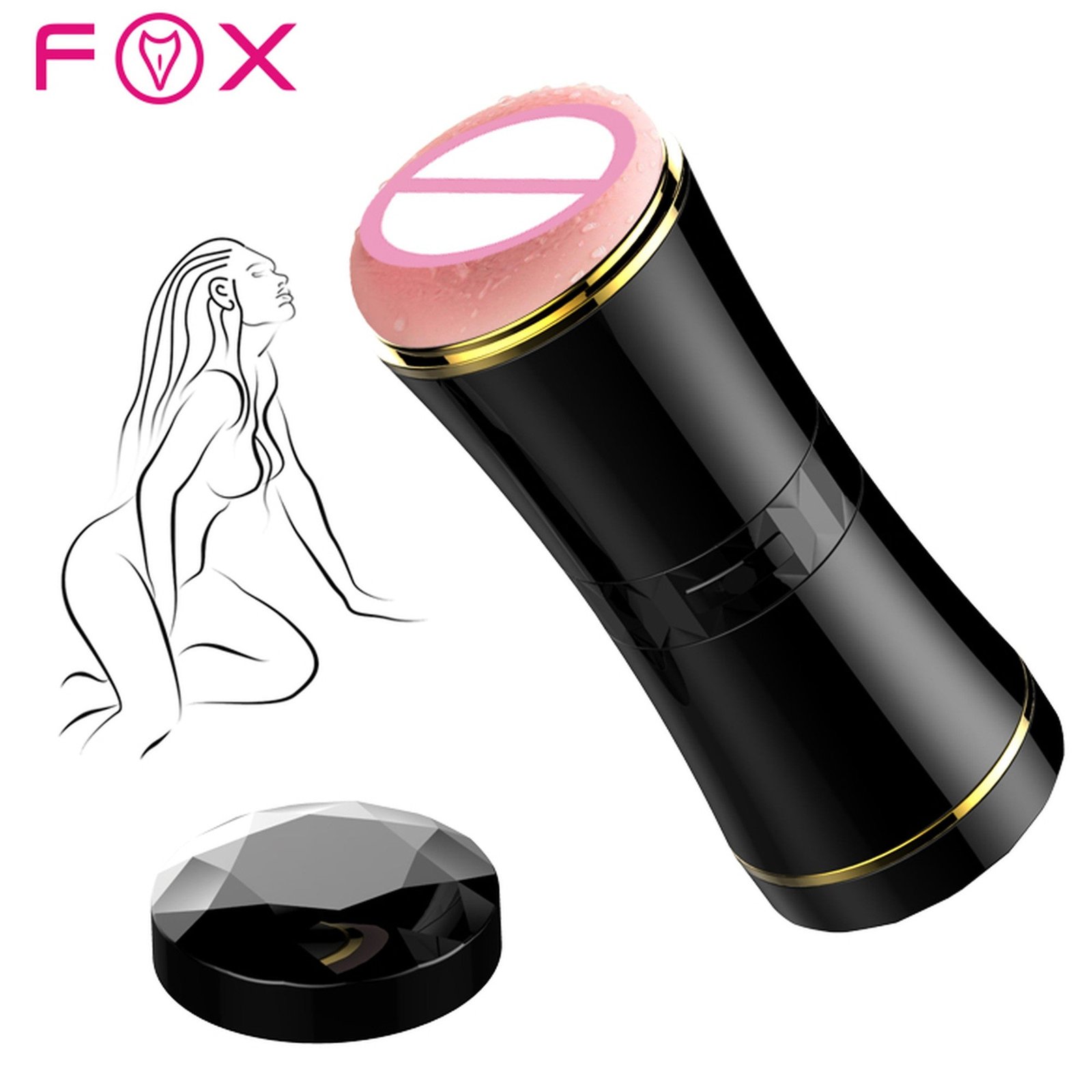Masturbator FOX ultrarealist, cu capat dublu si material CyberSkin, negru - imagine 3