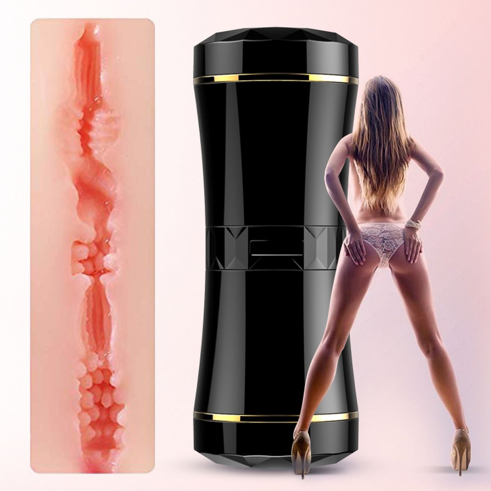 Masturbator FOX ultrarealist, cu capat dublu si material CyberSkin, negru - imagine 5