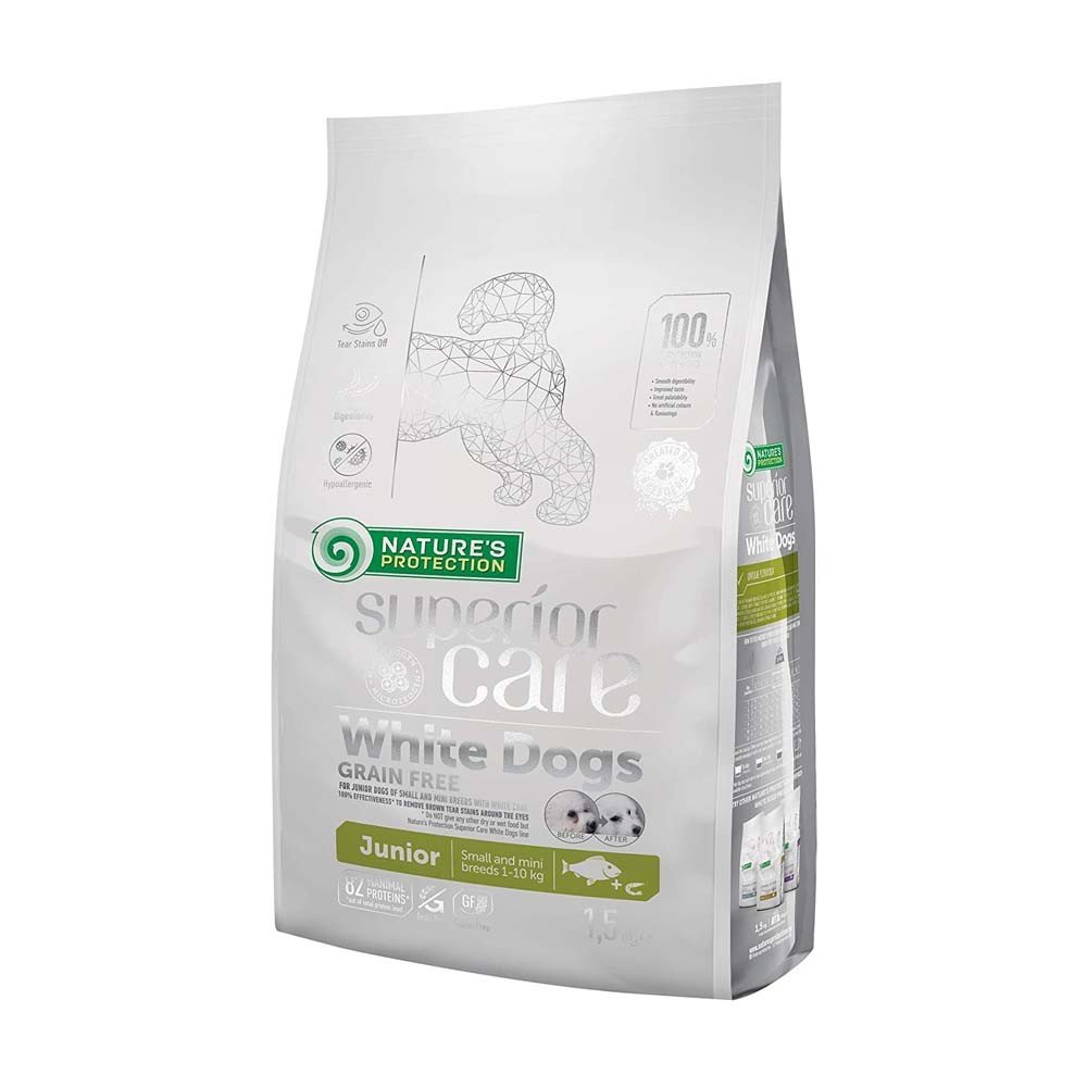 Nature's Protection Superior Care White Dogs, peste alb, hrana uscata fara cereale pentru caini juniori de talie mica, 10 kg