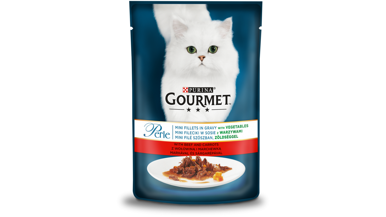 Purina Gourmet Perle, vita si morcovi, hrana umeda pentru pisici, 10 x 85 g