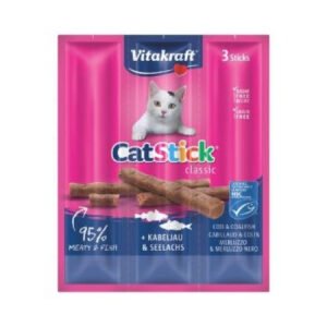 Recompense pentru pisici Vitakraft Cat Stick cu Cod si Merluciu 18 g