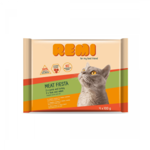 Remi Hrana Umeda Pentru Pisici Adulte Meat Fiesta 4 X 100 Gr