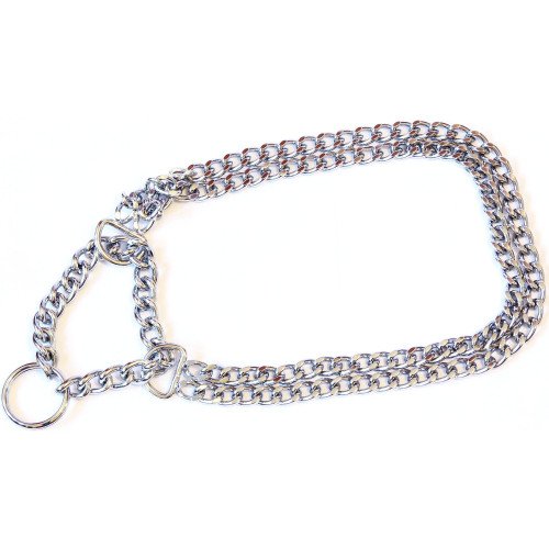 Zgarda lant dublu pentru caini, metalica, pentru animale de forta, 35 cm
