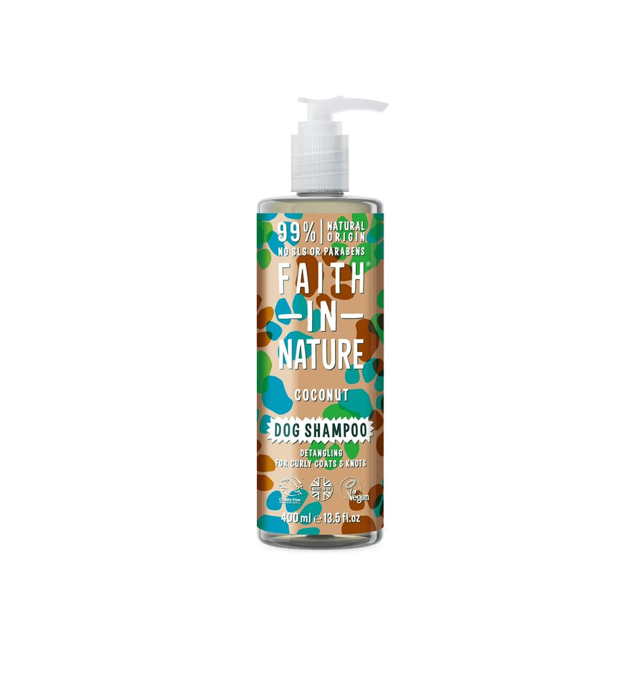 Sampon Vegan Pentru Caini cu Par Cret sau Incalcit, cu Cocos, Faith In Nature 400 Ml