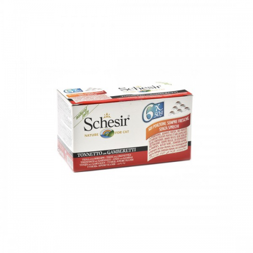 Schesir hrana umeda pentru pisici, cu ton si creveti, 6 x 50 gr