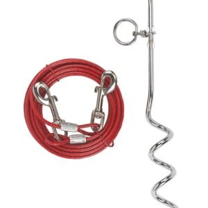 Set tarus si cablu curte, metalic, lungime 6 m, pentru caini cu greutate de pana la 30 kg