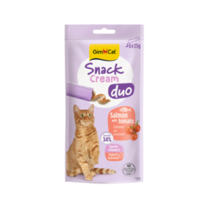 Recompensa cremoasa pentru pisici Gimcat Snack Duo Cream somon si rosii pachet 6x15 g