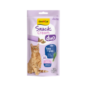 Recompensa cremoasa pentru pisici Gimcat Snack Duo Cream ton si iarba pachet 6x15 g