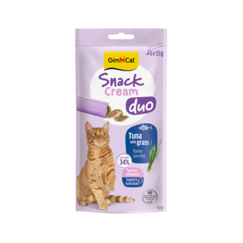 Recompensa cremoasa pentru pisici Gimcat Snack Duo Cream ton si iarba pachet 6x15 g