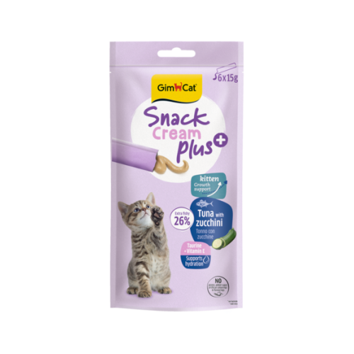 Recompensa cremoasa pentru pisici junioare Gimcat Snack Cream Plus cu ton si zuchini pachet 6x15 g