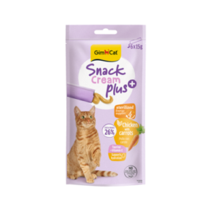 Recompensa cremoasa pentru pisici sterilizate Gimcat Snack Plus+ Cream cu pui si morcov pachet 6x15 g