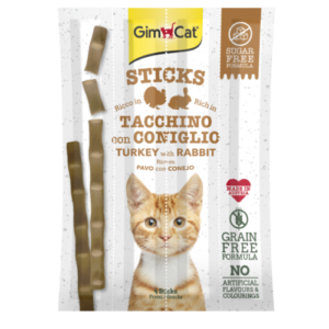 Recompense pentru pisici Gimcat Sticks cu curcan si iepure, set de 4 bucati, 20 gr