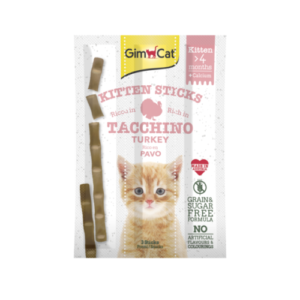 Recompense pentru pisici Gimcat Sticks Kitten cu curcan si calciu, set de 3 bucati
