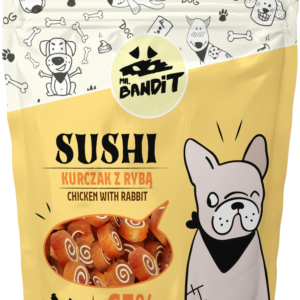 Recompense pentru caini Mr. Bandit SUSHI, pui si peste, 500g