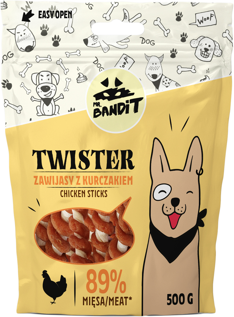Recompense pentru caini Mr. Bandit TWISTER, pui, 500g