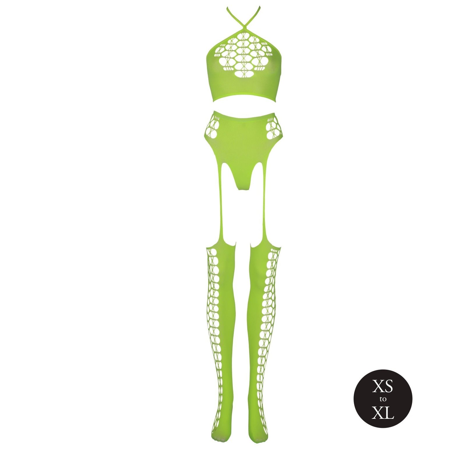 Set cu bustiera, chilot, portjartier și dres - compleu elegant XS-XL (one size), verde neon - imagine 6