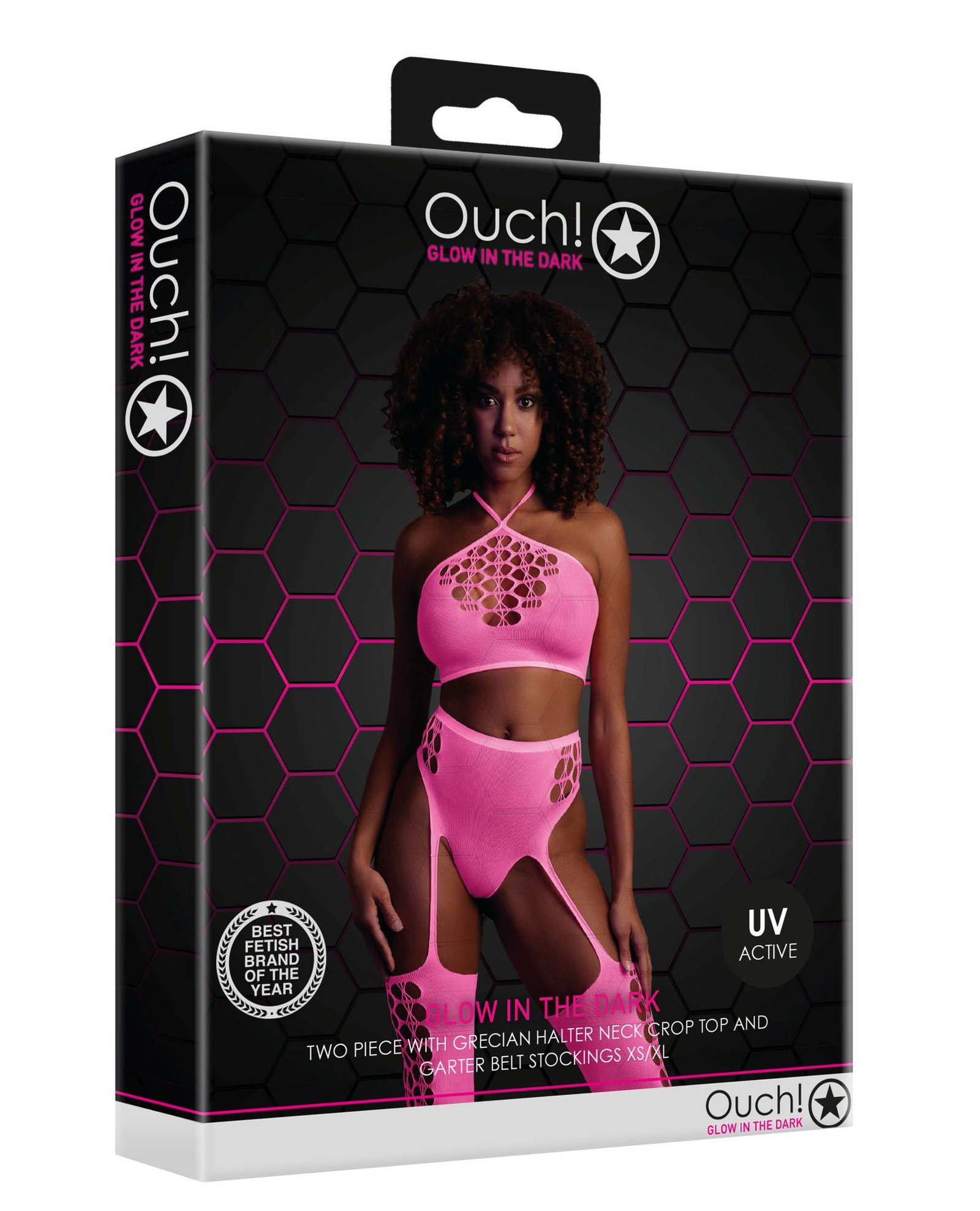 Set cu bustiera, chilot, portjartier și dres - compleu elegant XS-XL (one size), roz neon - imagine 3