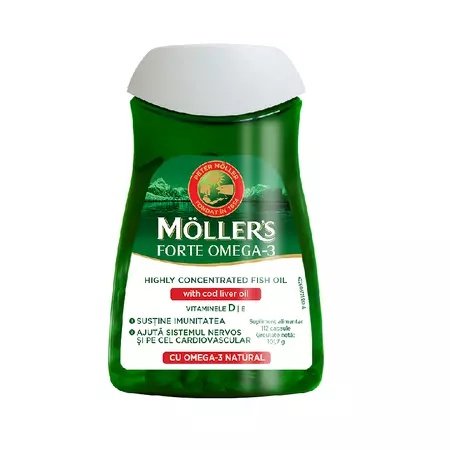 Ulei de Ficat de Cod, Omega 3 Forte, 112 Capsule, Mollers