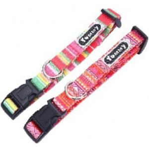 Zgarda caini textila, rosie, ajustabila, cu catarama din PVC, 40-55 cm x 25 mm