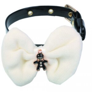 Zgarda caini, neagra, cu papion si pandantiv om de turta dulce, 25 cm x 1.2 cm