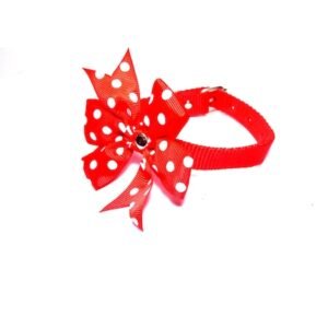 Zgarda ajustabila pentru caini de talie medie si mica, rosie, cu funda, 10 mm x 31 cm