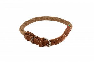 Zgarda din cordelina si piele, maro, design clasic, lungime 55 cm x diametru 12 mm