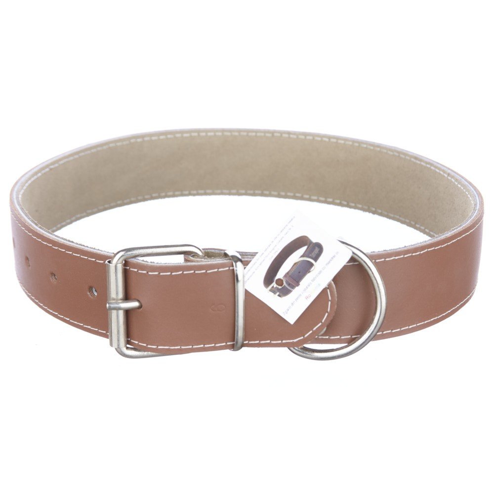 Zgarda din piele, maro, pentru caini de talie mare, 4 cm x 75 cm