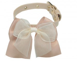 Zgarda ecopiele, crem, cu decor fundita, lungime 20 cm