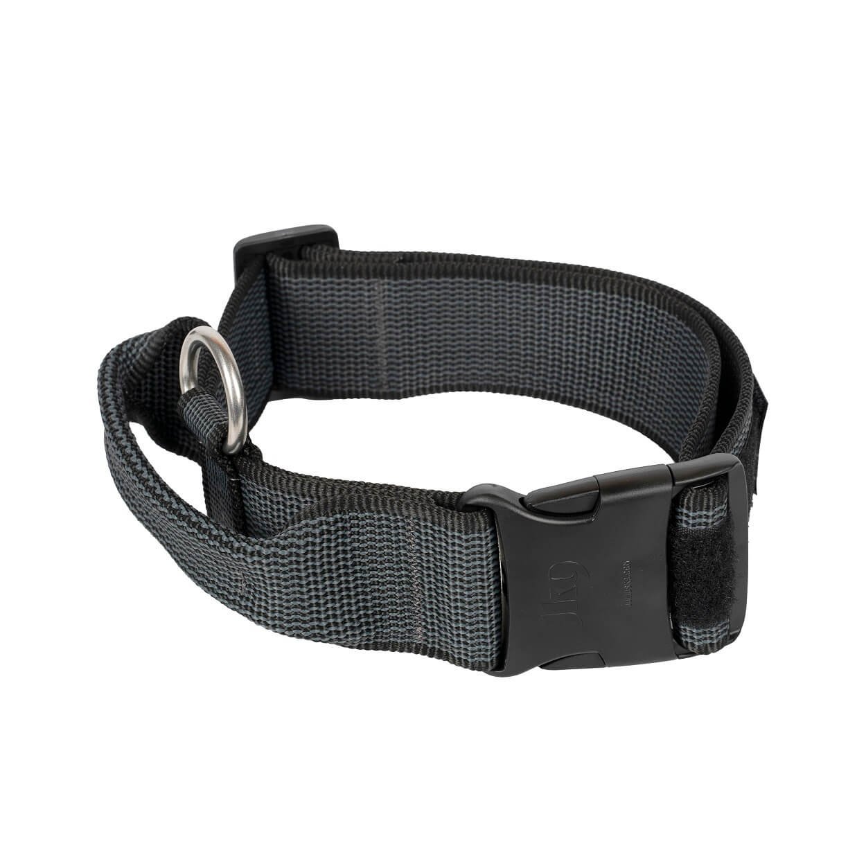 Zgarda caini Julius K-9, gri, reglabila, cu maner, 38-53 cm x 4 cm