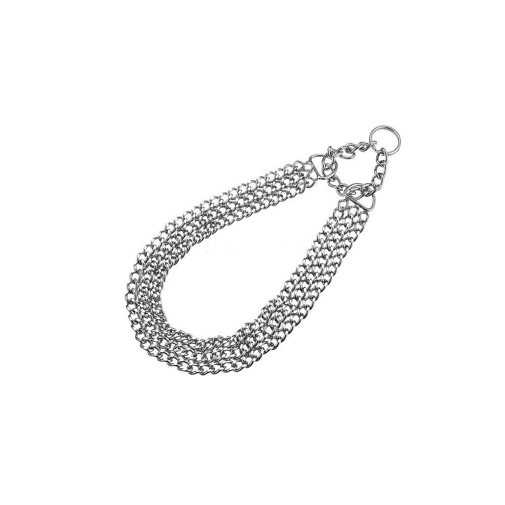 Zgarda strangulanta din lant triplu metalic, argintie, grosime 3 mm, lungime 45 cm