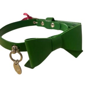 Zgarda caini, verde, din ecopiele cu decor fundita, 25 cm