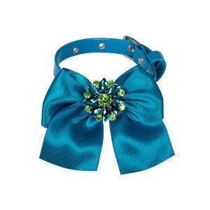 Zgarda caini, turcoaz, decorata cu fundita din satin, 25 cm