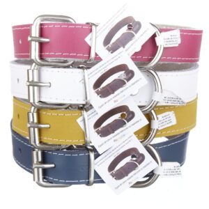 Zgarda din piele pentru caini de talie medie, mix color, 1.5 cm x 50 cm