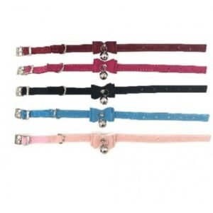Zgarda caini, rosie, din piele cu fundita, 1 cm x 30 cm